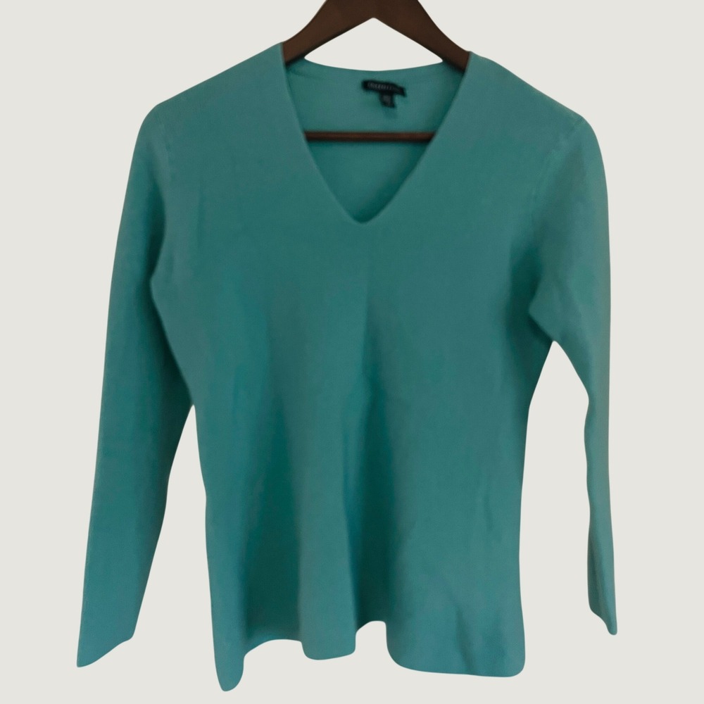 Eileen Fisher Women Quiet Luxury Minimalist Italian Yarn V-Neck Sweater S/P Soft
